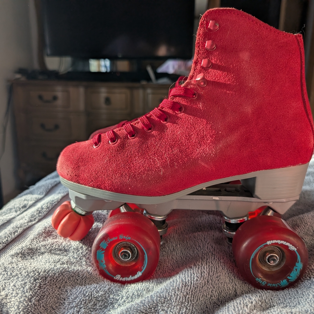 Red Suede Roller Skates